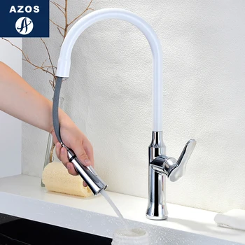 

Kitchen Sink Faucets 360 Free Swivel Pull Out Hose Spray White Porcelain Paint Single Handle Solid Brass Deck Mixers CLCF001B