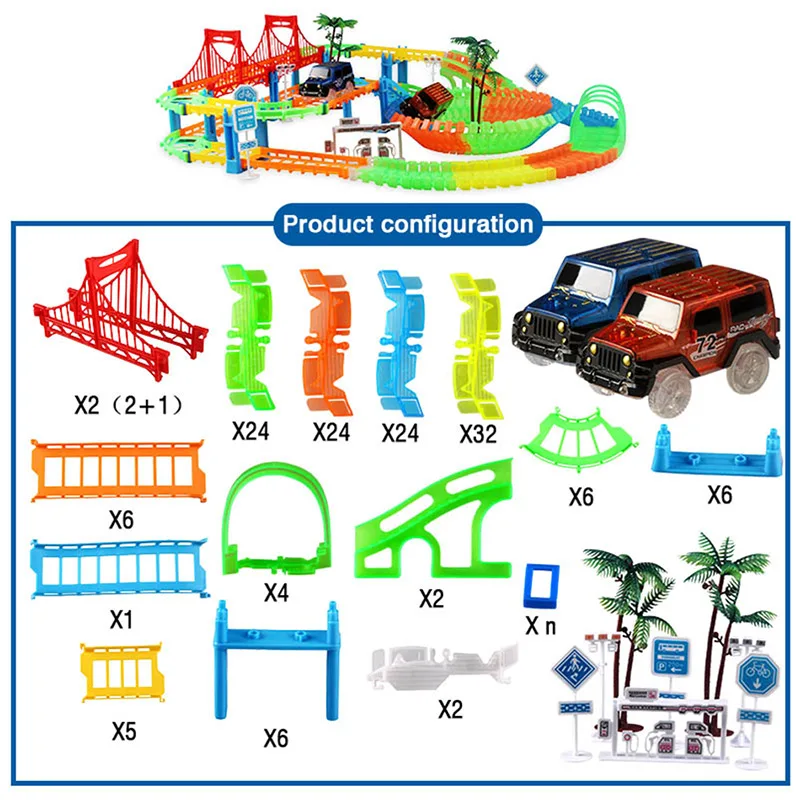 Railway Racing Track Play Set Educational DIY Bend Flexible Race Track Electronic Flash LED Light Car Toys For Children remote control boats Diecasts & Toy Vehicles