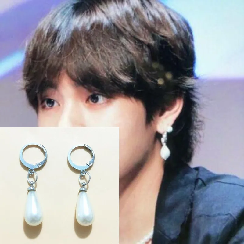 1pair Jin Jimin BTS Earrings Kpop Bangtan Boys Korean Pearl drop