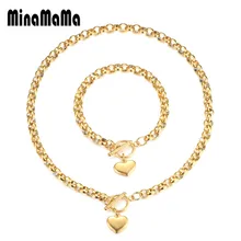 Biżuteria w kształcie serca ze stali nierdzewnej zestawy dla kobiet modna klamra przełącz bransoletka z serduszkiem Ncklace zestawy damska biżuteria(China)
