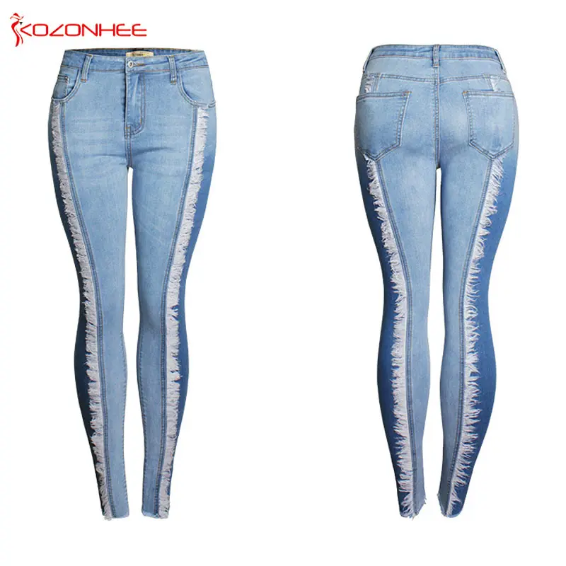 Women Stretch White tassels Jeans With High Waist Elasticity Plus Size Pencils Splice Denim Pants Casual Jeans For Girls