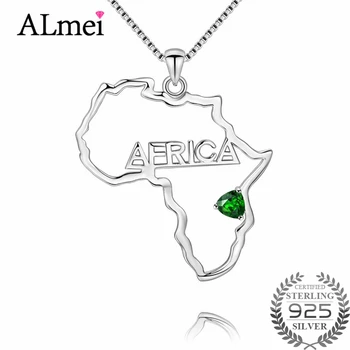 

Almei Diopside Hiphop Africa Map Hollow Necklace Silver 925 Pendant Gift for Men/Women Ethiopian Jewelry Trend with Box CN063