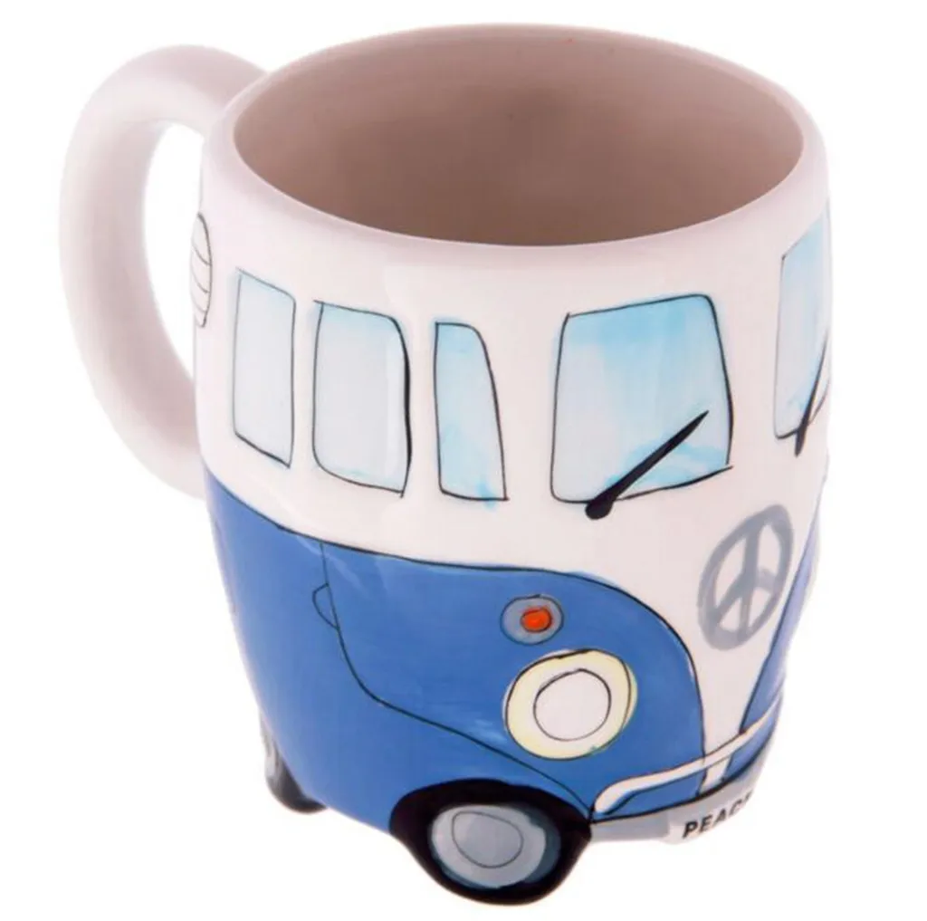 Креативная ручная роспись двойные кружки в форме автобуса Ретро керамическая чашка для кофе, молока чай 400 мл Посуда для напитков кружка чашки для кофе украшения - Цвет: Blue