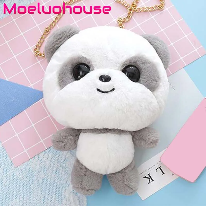 

Moeluohouse Panda Shape Women Girl Shoulder Messenger Crossbody Bag Zipper Chain Plush Soft Animal Japanese Style Kawaii Gift