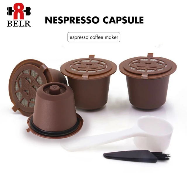 Cheap 4PCS/Lot For Nespresso Nescafe Refillable Coffee Capsules Reusable Coffee Dripper Filter Cup Tea Tool With Spoon Brush 3 Color 