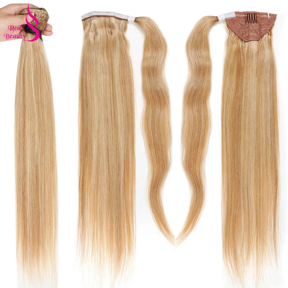 

Real Beauty Straight Ponytail Human Hair Clip In Black / Blonde Brazilian Remy Hairpieces Clip In Ponytail Hair Extensions