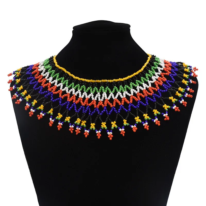 South African Bohemian Ethnic Multicolors Beaded Choker Collar Necklace for Women Party Tribal Jewelry Necklace Indian Egypt