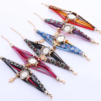 

Women Stylish Leaves Pendant Pendant Leather Bracelet Ladies Woman's Wrist Watch Women's Gifts Reloj Mujer Dropshipping Clock 50