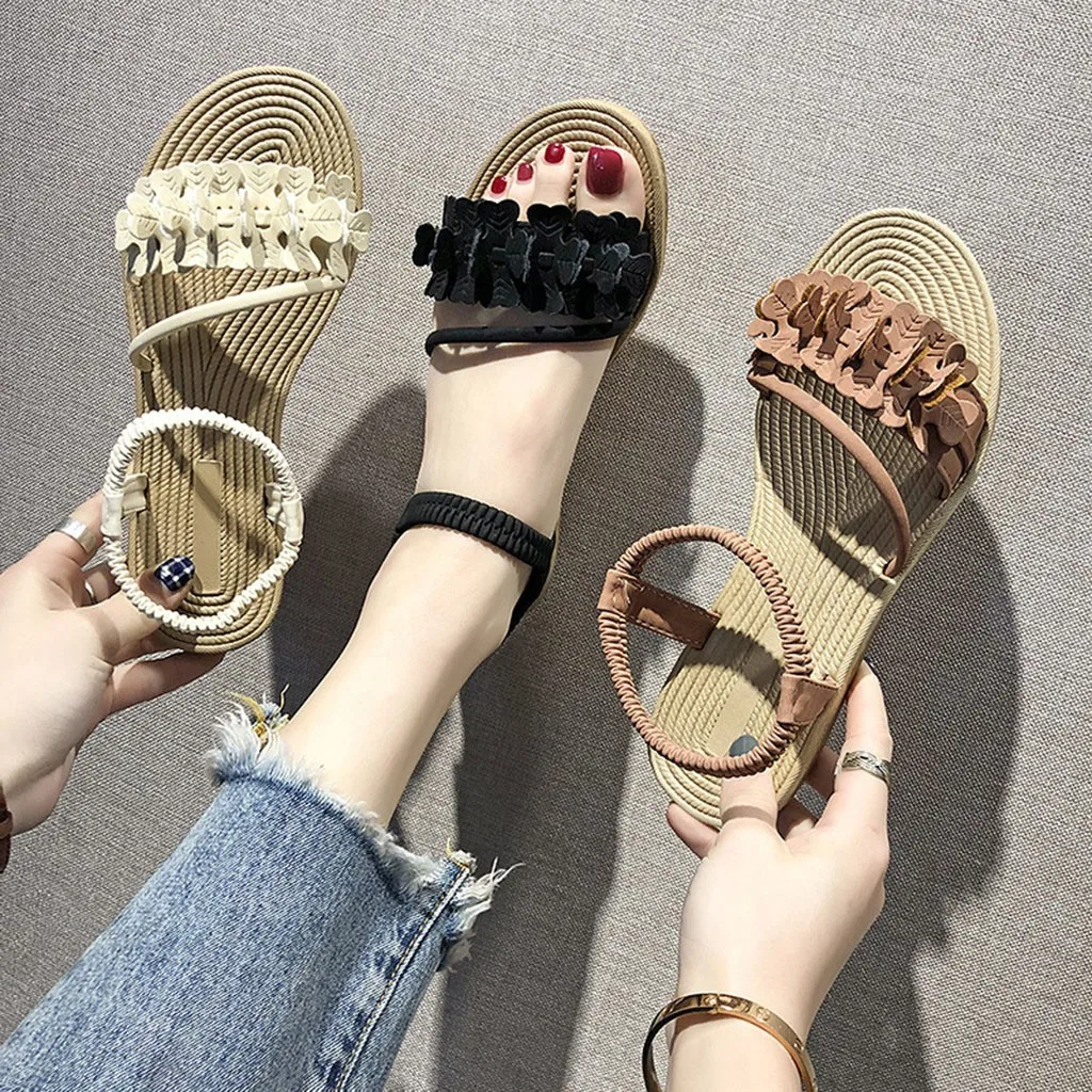 

Women Summer Elastic Band Flower Girl Open Toe Sweet Sandals Flat Beach Summer Shoes Platform Sandals Fashion 10H