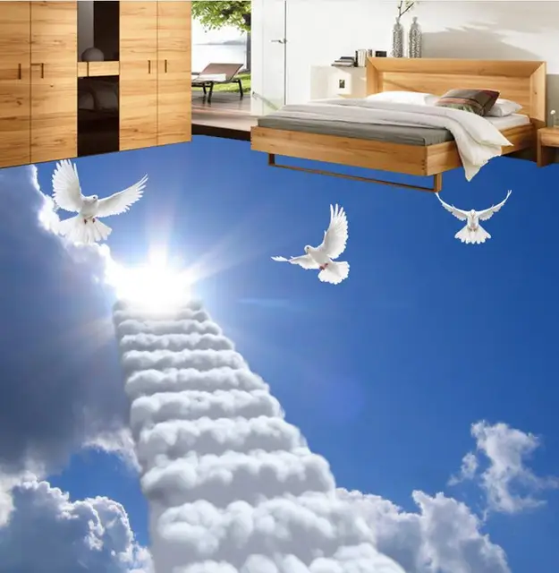 3D Photo Bathroom Scaling Ladder Custom Fantasy 3d Floor Tiles For Living Room Waterproof Self Adhesive
