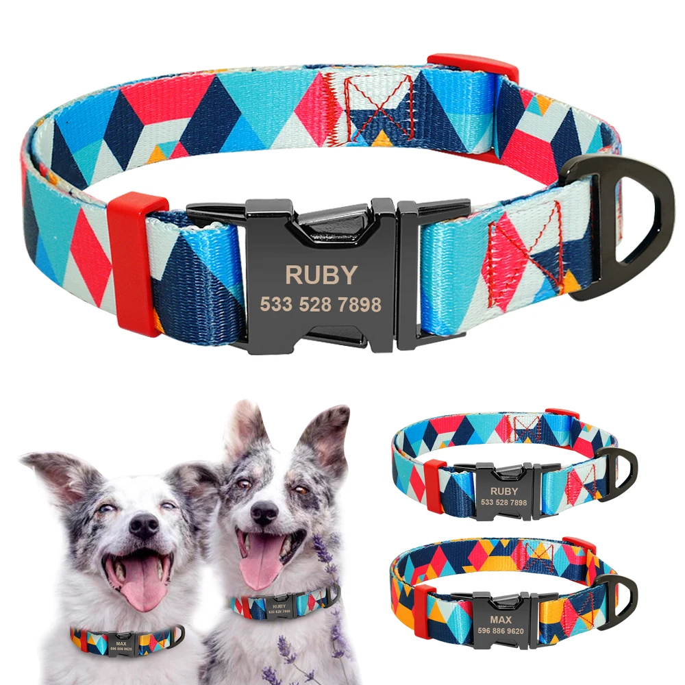 

Nylon Personalized Pet Collar Dog Collar Customized Engraved Nameplate ID Tag Collar for Puppy Cats Small Medium Large Dogs Pug