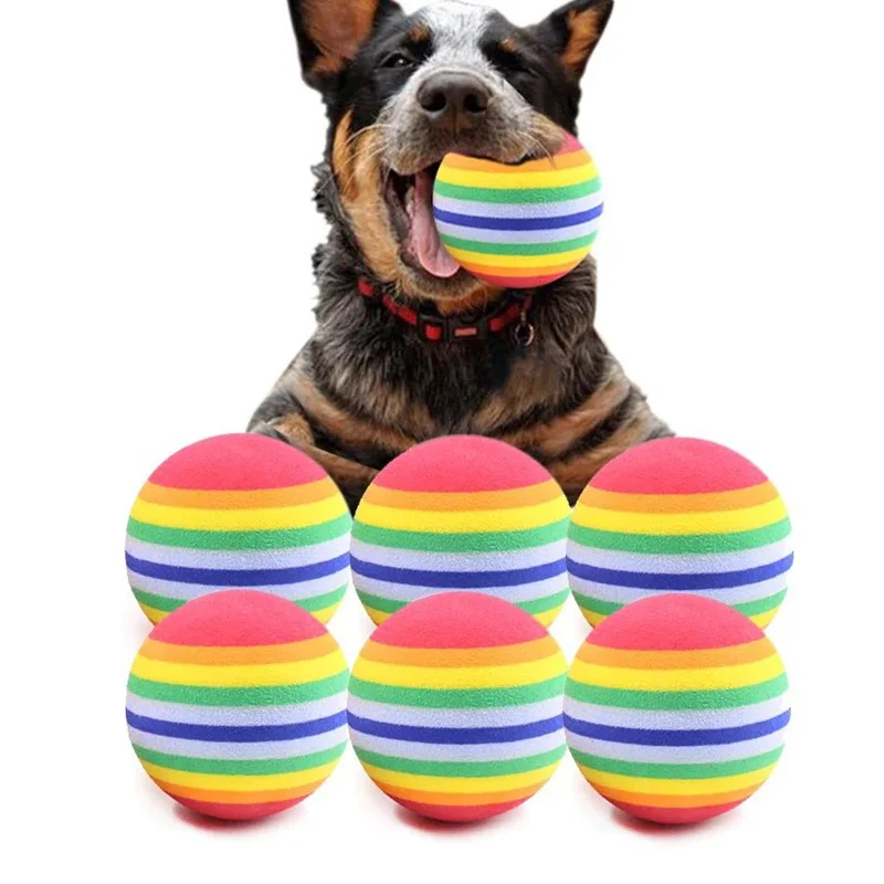 

Rainbow Ball Pet Chew Grind Teeth Elastic Ball Toy Puppy Cat Training Chew Toys Super Durable with 3Size for Big Baby Pet