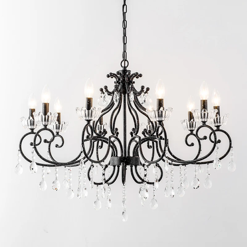 

living room lustre Crystal chandelier light garden country bedroom lamps wrought iron restaurant retro black led lamp lighting