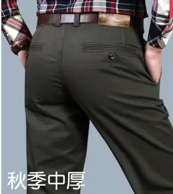 Модные новые высококачественные хлопковые мужские штаны, прямые весенние и осенние длинные мужские классические деловые повседневные штаны, длинные штаны средней длины - Цвет: 5851Army green