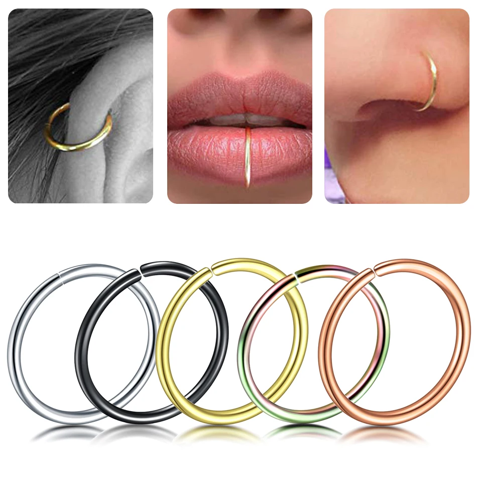 Graceful Plain Wire Piercing Nose Hoop Ring Real 14k Yellow Gold – Karizma  Jewels