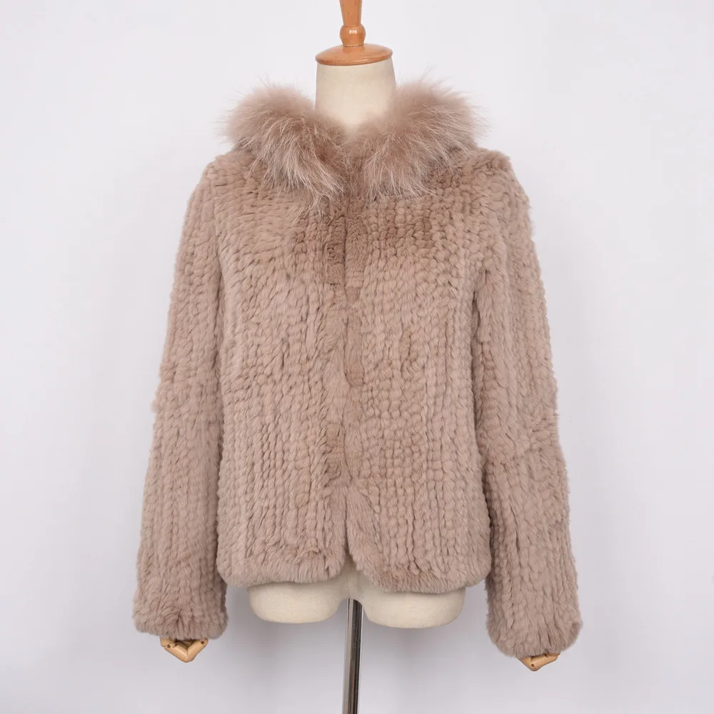 

New Style Free Shipping Really Rabbit Fur Hand Knitted Coat Ladies Fur Jacket Winter Warm Soft Outwear