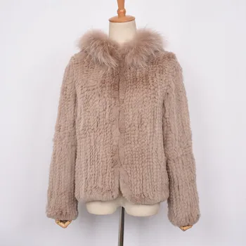 

New Style Free Shipping Really Rabbit Fur Hand Knitted Coat Ladies Fur Jacket Winter Warm Soft Outwear