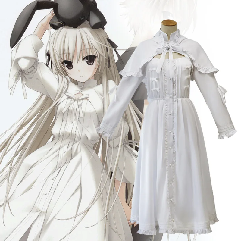 

Yosuga no Sora Sora Kasugano Cosplay Costume Halloween Lady White Cotton Sweet Lolita Dress Grey Bunny girls long white dress