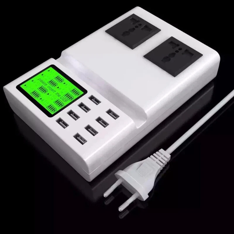 Универсальное зарядное устройство для путешествий, портативное 8 портов Usb зарядное устройство адаптер питания зарядная станция с ЖК-дисплеем для Iphone и Android(E