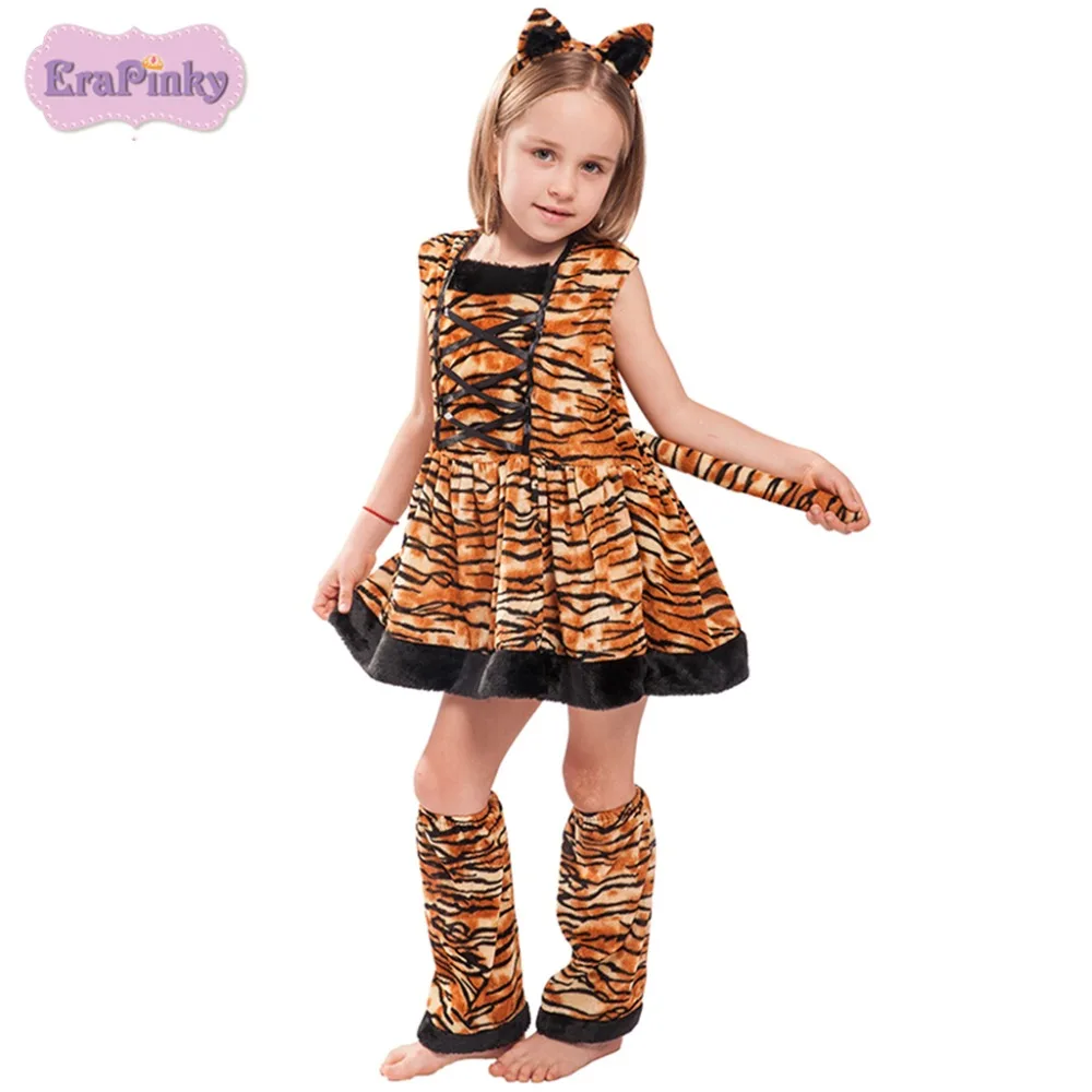

Erapinky 2019 Dresses For Girls Children Party Dress Tiger With Headband Baby Halloween Costume For Kids 3-12 years old Clothing