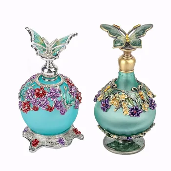 

H&D Wedding Home Decorative Butterfly Lid Perfume Bottles Retro Frosted Empty Refillable Glass Bottle Handmade Lady Wedding Gift