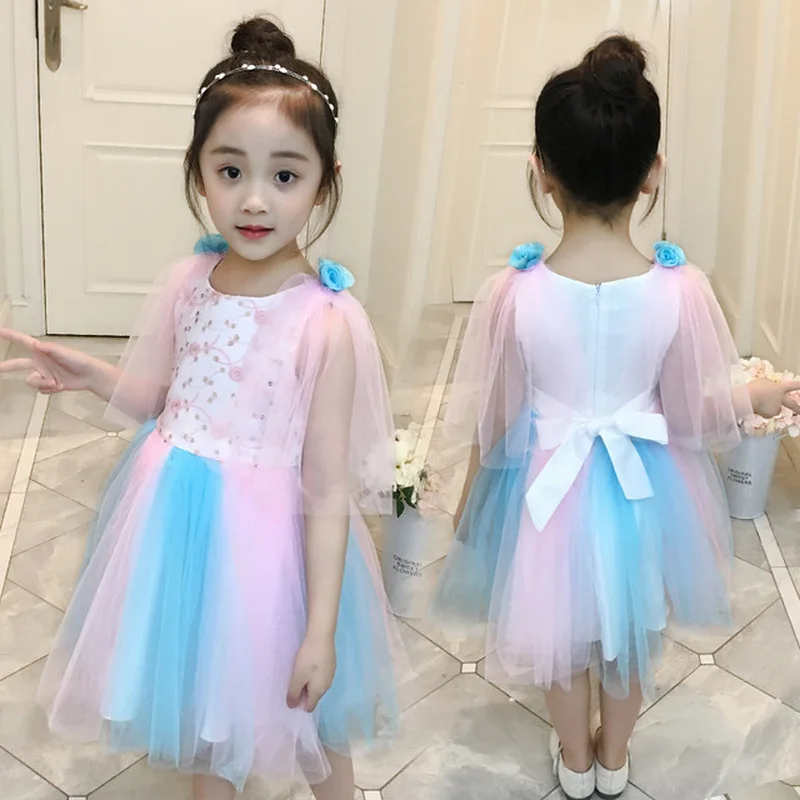

Fancy children rainbow color matching tulle dress baby girl dress princess dress wedding party costume 2019 summer girls dress