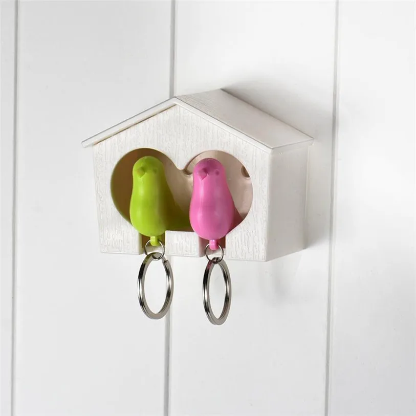 

Home Storage Holder Racks 1PC Couple Sparrow House Whistle Key chain Keyfob Bird Keyring Family Key Holder Wholesale 30M23