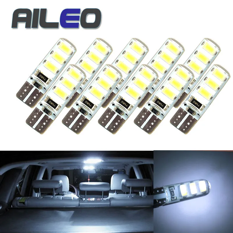 

10pcs LED W5W T10 194 168 W5W COB 6SMD Led Parking Bulb Auto Wedge Clearance Lamp CANBUS Silica Bright White License Light Bulbs