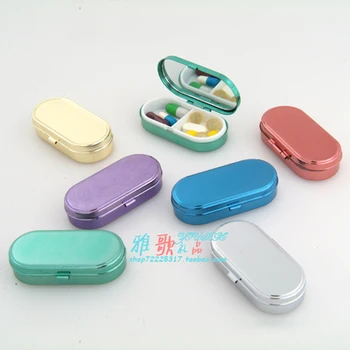 

metal color Portable oval pill case Storage Box free shipping
