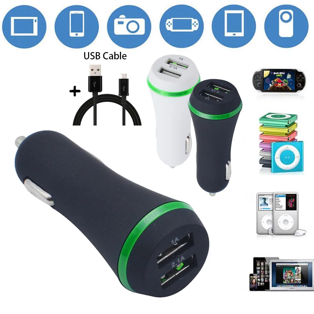 

Lightning USB Dual Port Car Charger Adapter For iPhone Mobile/iPad+USB Cable 2018 hot sale LED luminous matte car charger