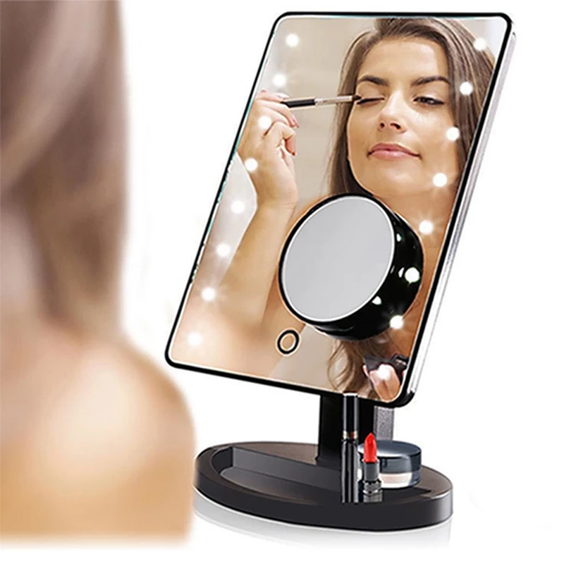 Зеркало для макияжа с 22 светодиодами косметическое зеркало с сенсорным диммером аккумулятор работает подставка для настольной ванной