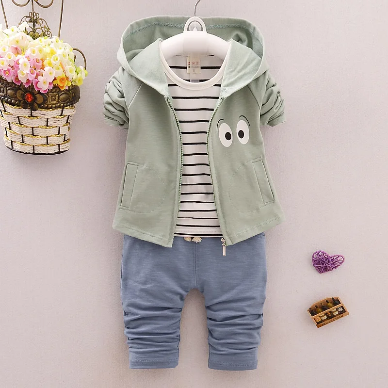 Newest 2017 Spring Baby Girls Boys Suits Hooded Coat+T Shirt+Pants 3