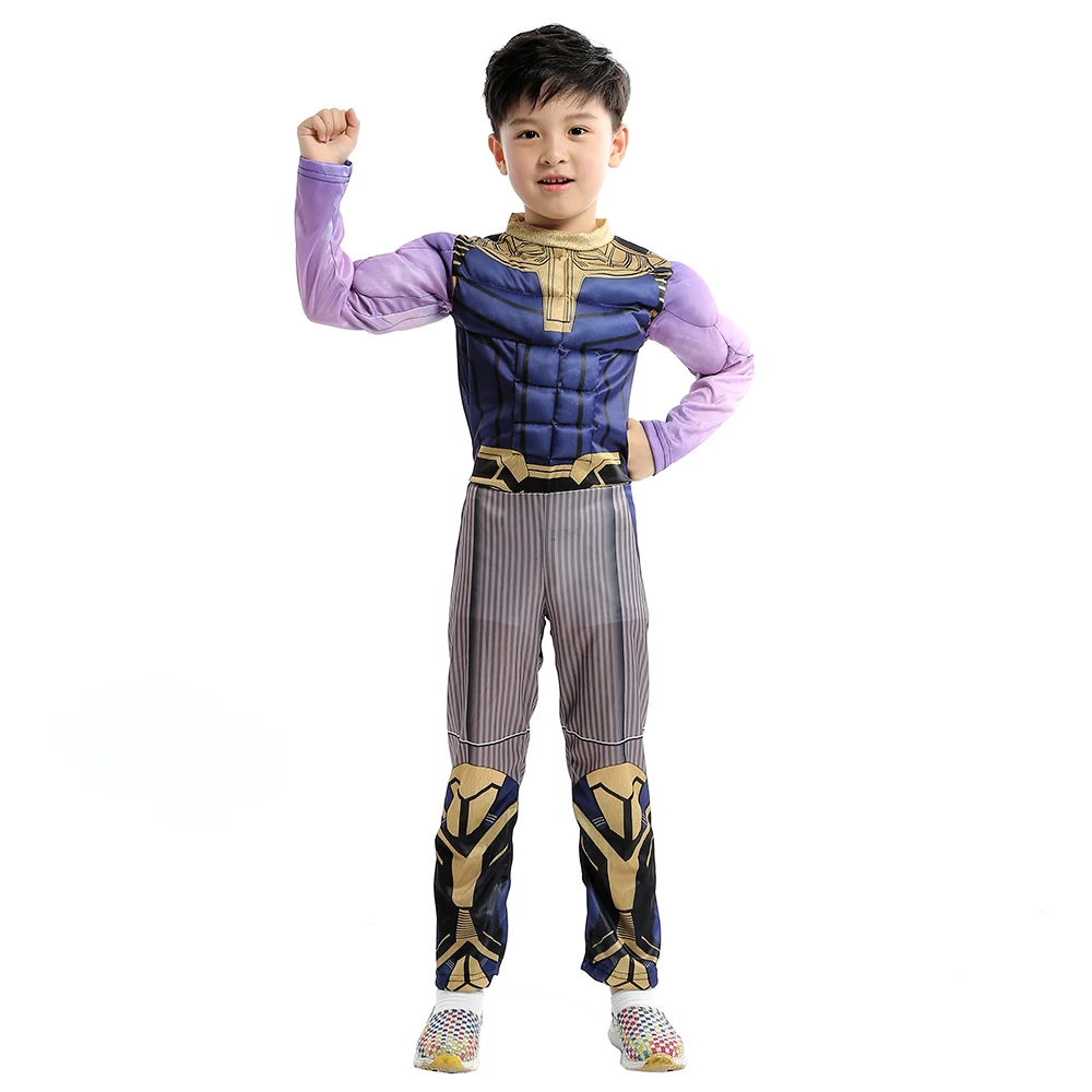 Роскошные Детские костюмы для мальчиков с рисунком героев фильма «Мстители 4 эндгейм», танос, одежда с рисунком мышц супергероя, нарядное платье для девочек, костюм на Хэллоуин