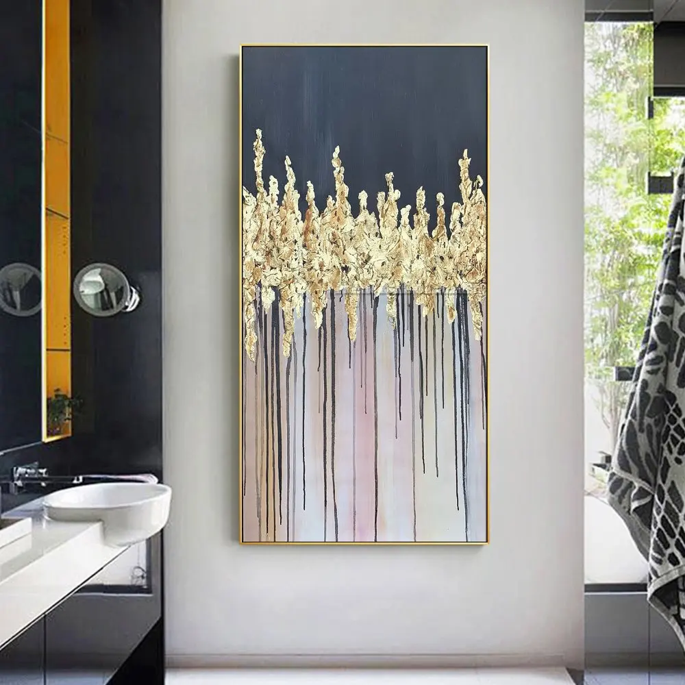 Original Abstract Gold Tree Forest Leaf Acrylic Painting on Canvas Cuadros Decoration Texture Wall Art Pictures for Living Room