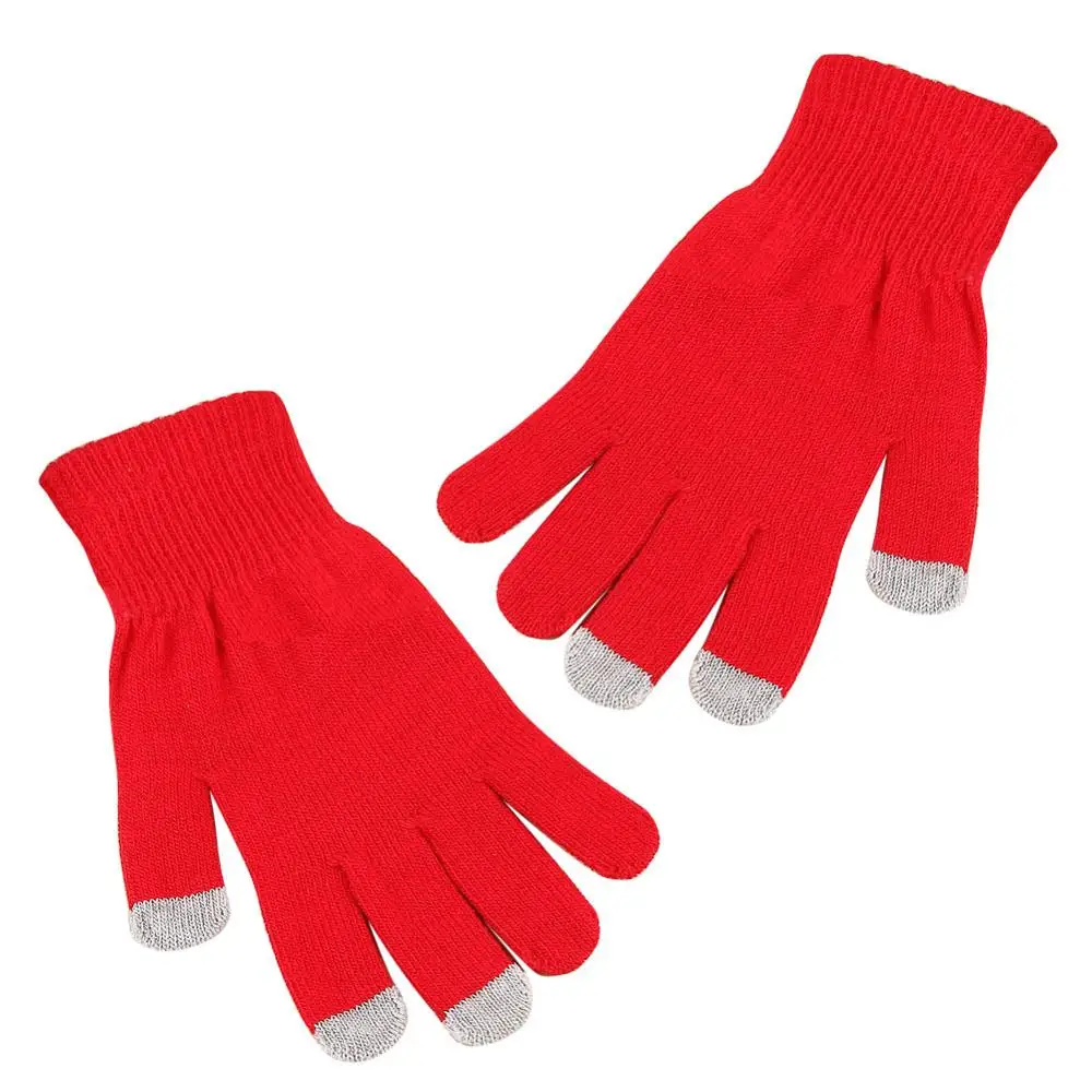 Однотонные волшебные перчатки для девочек и мальчиков, унисекс, емкостные перчатки для мобильного телефона, смартфона, текстовых сообщений, перчатки для сенсорного экрана, вязаные теплые зимние варежки - Цвет: Красный
