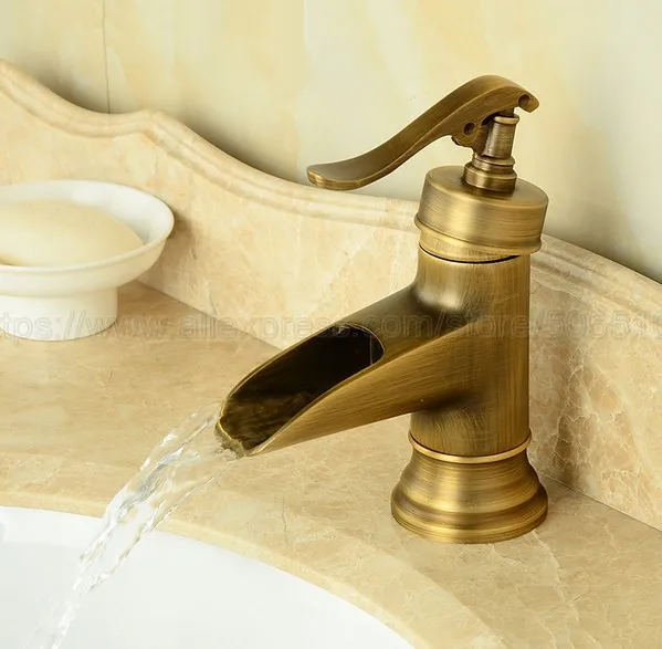 Single Lever waterfall Bathroom Basin Faucet Brass Antique Hot and Cold bathroom Sink Mixer Taps zan007