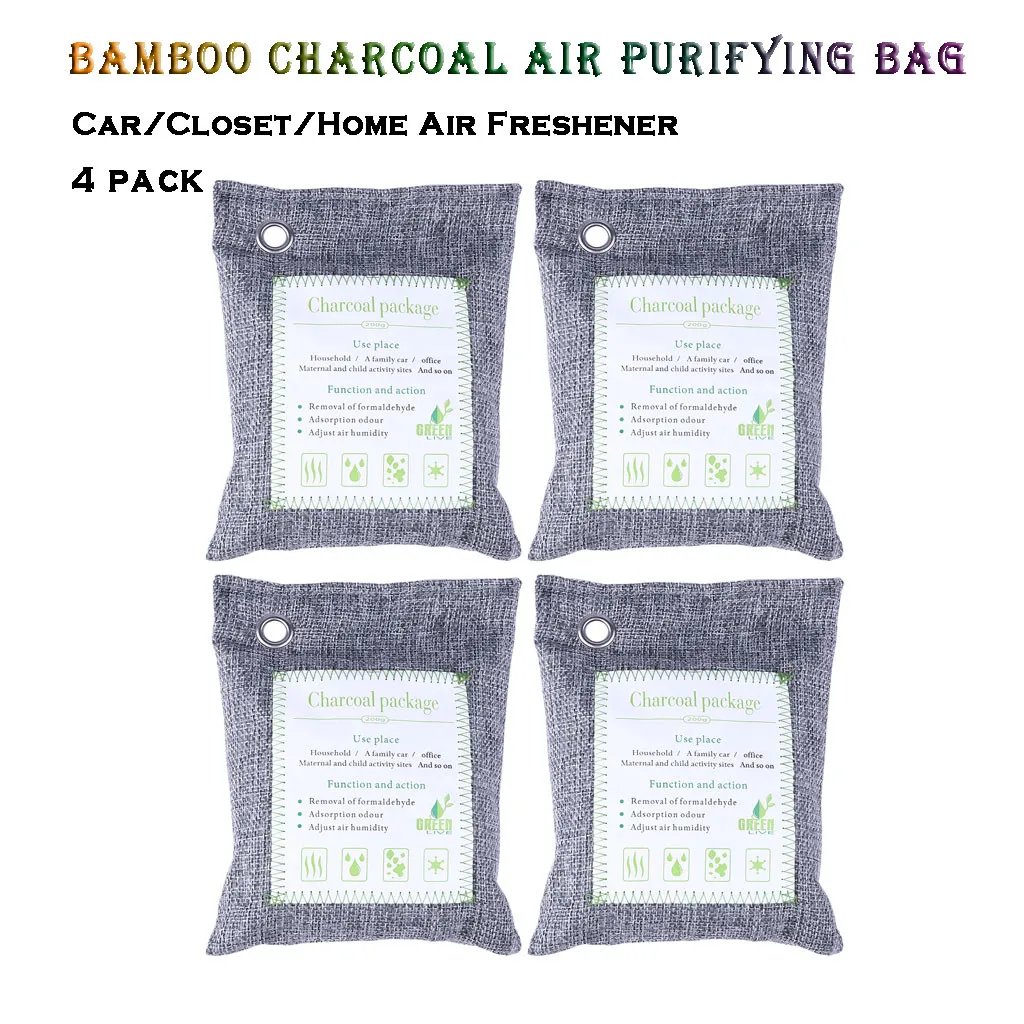 4 PCs Bamboo Charcoal Air Purifying Bag 200g Natural Car Home Air