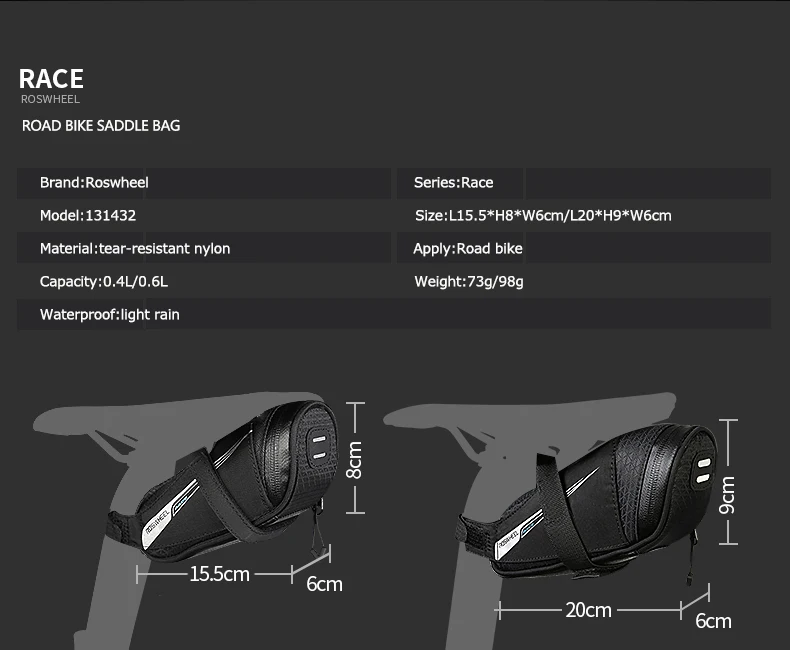 Best Roswheel Race 131432 Mountain Road Cycling Bike Bicycle Strap-on Rear Seat Saddle Bag Tail Bag Pouch Pannier Sack 4