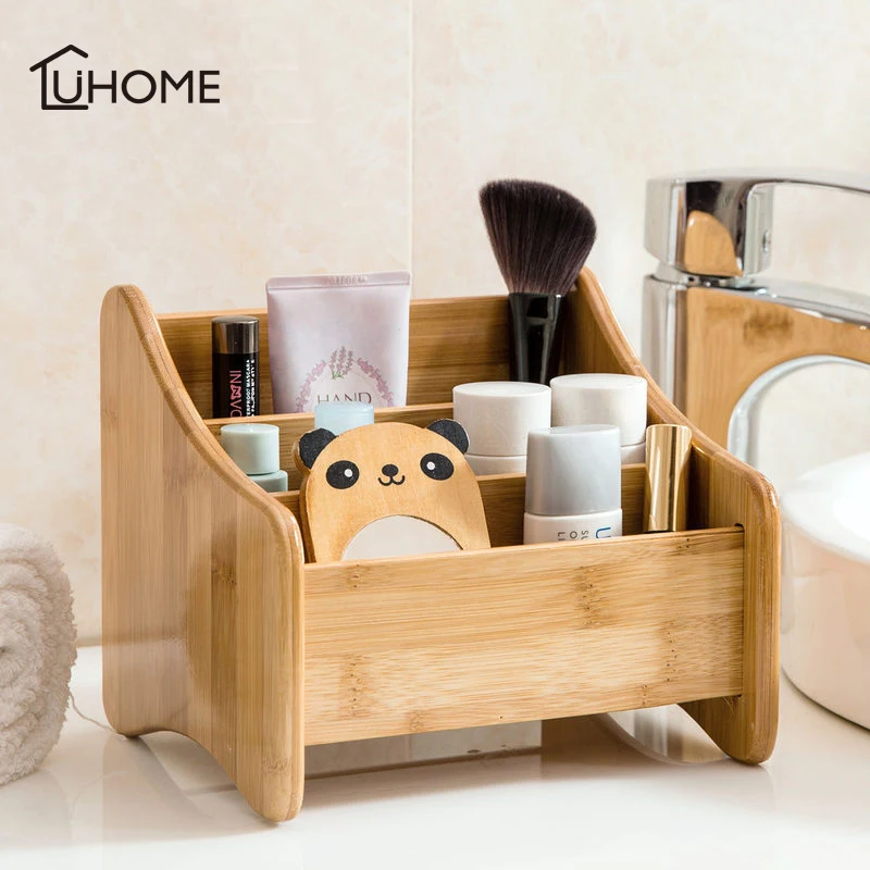 

Multi-grid Bamboo Storage Box Creative Desktop Makeup Organize Storage Box Cosmetic Case Remote Control Holder Container Case