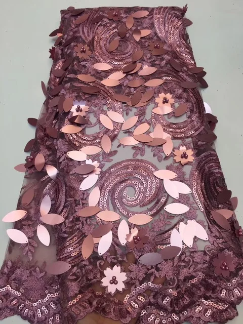 Nigerian Lace Fabric High Quality Sequins Embroidery 3d Flower With Beaded For African Weedidng Fabirc 5yards | Дом и сад