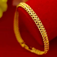 Браслет на запястье, цепочка, желтое золото, заполненный, Модный женский мужской браслет, подарок