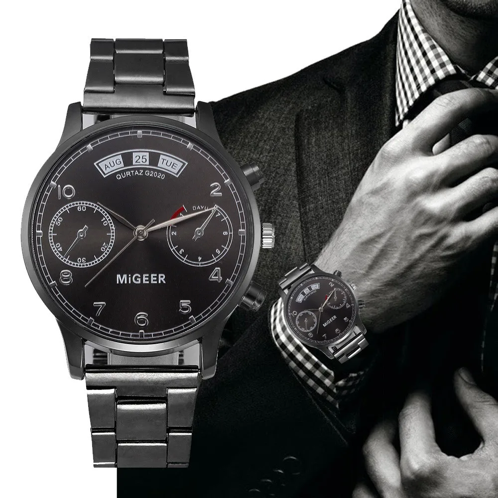 

Fashion Man Crystal Stainless Steel Analog Quartz Wrist Watch watch men relogio masculino #1014