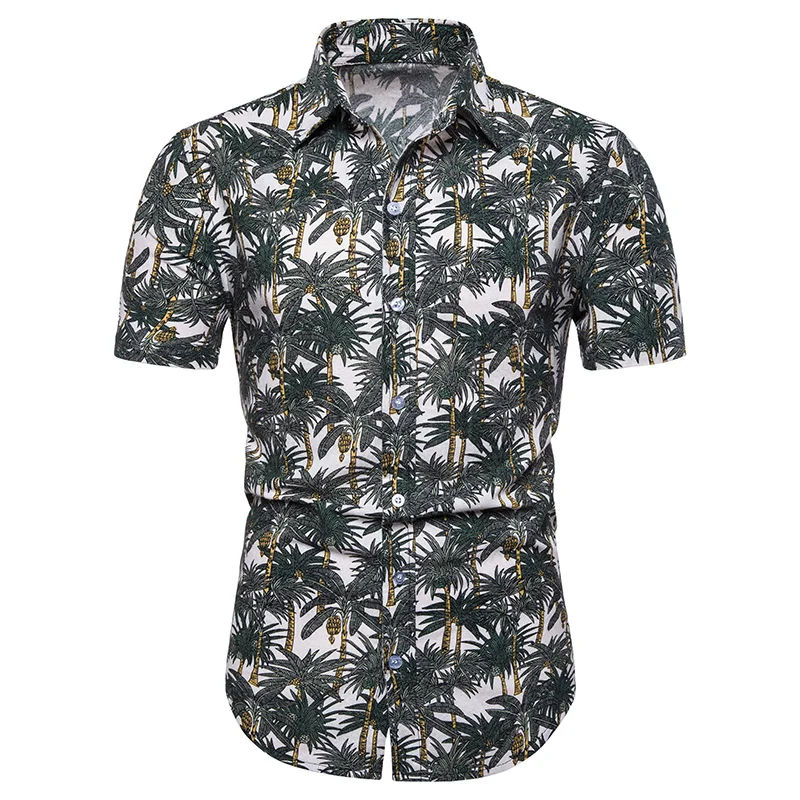 

M-5XL Men Hawaiian Short Sleeve Shirt Summer Floral Printed Beach Sea Shirt Vintage Printing 100% Cotton linen Breathable Blusas