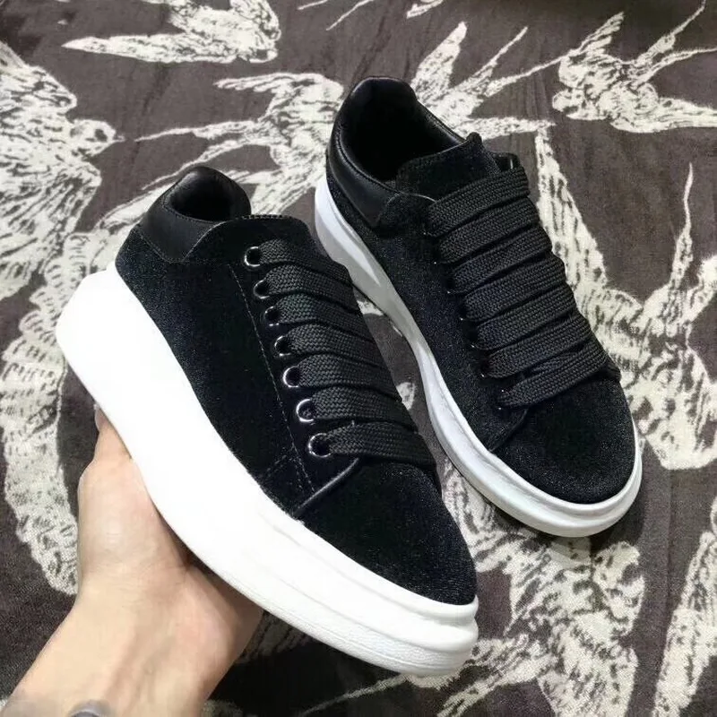 

Thick Heel Women Flock Sneaker Black Velvet Platform Women Shoes Plus Size 42 Luxury Outdoor Four Season Woman Casual Shoes