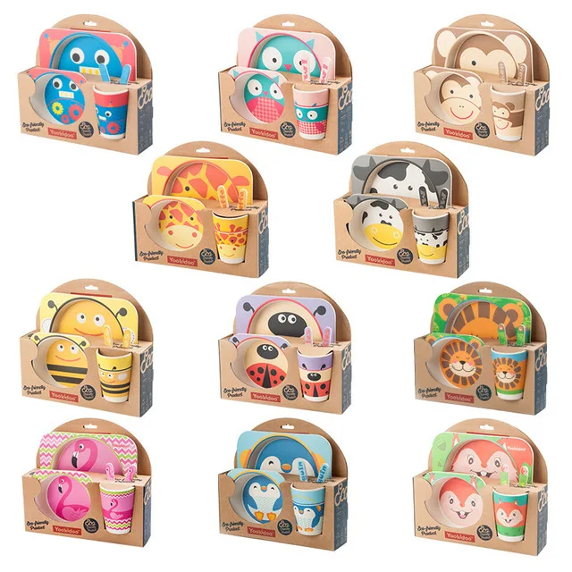

Bamboo Baby Feeding Child Tableware Kid Plate Set Children Dinnerware Set Dish Bowl Set Cup Soup Bowl Fork Spoon Service Plate