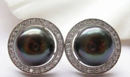 

Miss charm Jew00004 Gorgeous 925silver 12mm black freshwater PEARL Mosaic zircon EARRING