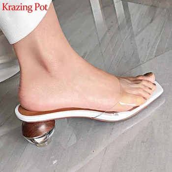 

Krazing pot dress plastic PVC natural skin round crystal high heels streetwear peep toe mixed color vintage design sandals L11