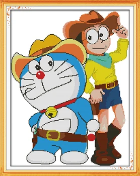 

Cat Doraemon and Yasuo Counted 11CT Printed 14CT DMC Cross Stitch Set DIY Chinese Cotton Cross-stitch Kits Embroidery Needlework