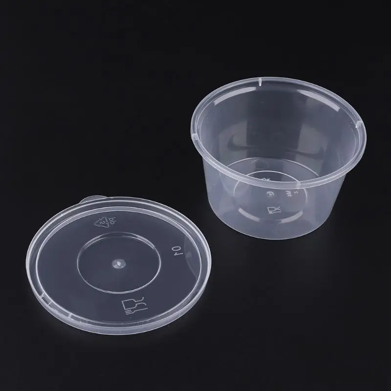 10pcs Kitchen Disposable Plastic Sauce Cup Pot Chutney Container With Lid Slime Storage Box Case 100ml