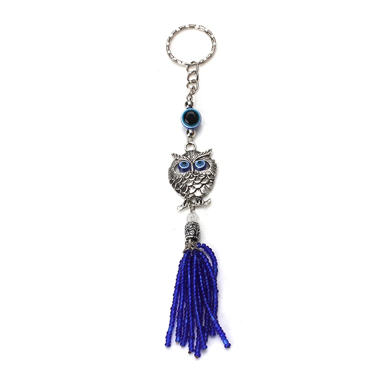 1pc 17cm fashion alloy hollow evil eye owl tassel keychain &ampkeyring fitting women diy Car key pendant jewelry findings | Украшения и